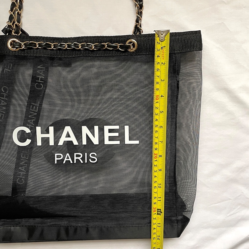 ~Chanel GWP Black Mesh Tote Bag with Gold Chain Straps - Picture 8 of 15